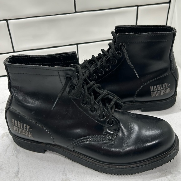 Vintage Harley Davidson Men’s Leather Lace Up Boots Made in the USA Biker Size 8 - Picture 1 of 16